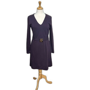 Milly of New York V-Neck Midi Purple Dress - Women M - Classic Career Chic